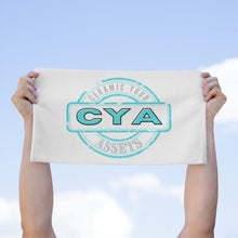 Load image into Gallery viewer, CYA Ceramic Your Assets (cyan) Logo Rally Towel, 11x18