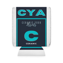 Load image into Gallery viewer, CYA Ceramic Your Assets (cyan) Ceramic Label Can Cooler Sleeve