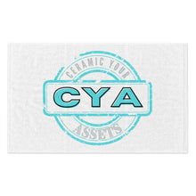 Load image into Gallery viewer, CYA Ceramic Your Assets (cyan) Logo Rally Towel, 11x18