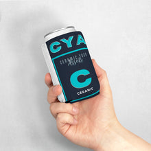 Load image into Gallery viewer, CYA Ceramic Your Assets (cyan) Ceramic Label Can Cooler Sleeve
