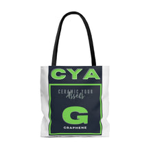 Load image into Gallery viewer, CYA Ceramic Your Assets (lime) Graphene Label AOP Tote Bag
