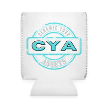 Load image into Gallery viewer, CYA Ceramic Your Assets (cyan) Ceramic Label Can Cooler Sleeve
